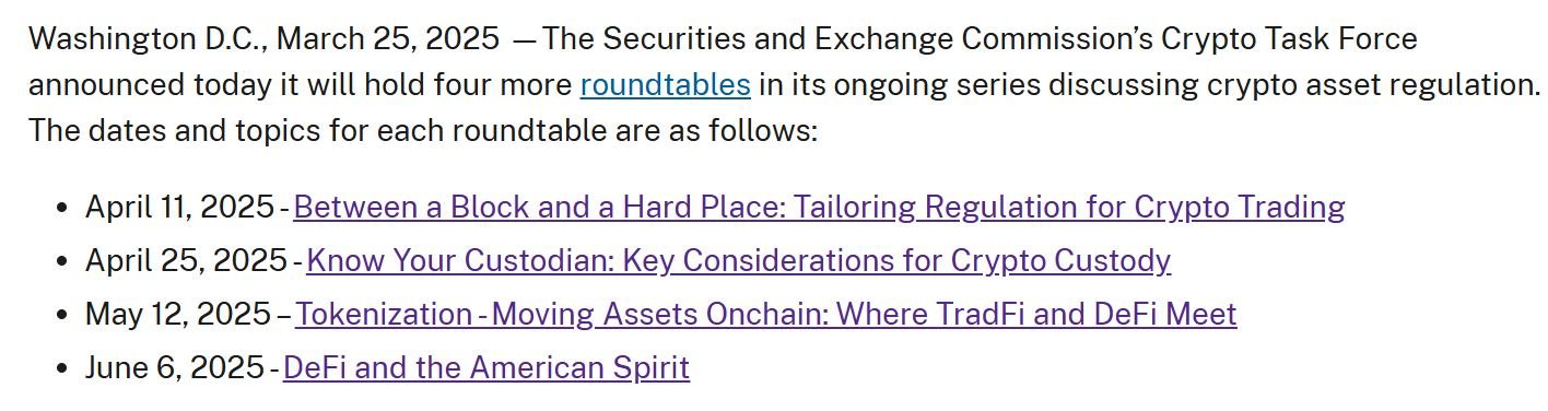 SEC plans 4 more crypto roundtables on trading, custody, tokenization, DeFi