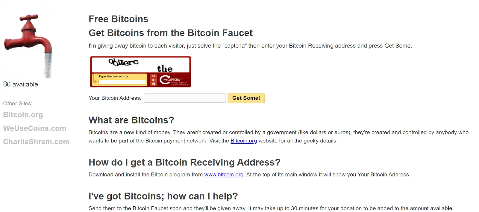New Bitcoin Faucet Launches—But There’s No Free Coins Yet
